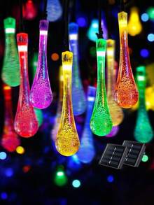 Solar Powered LED Colorful Teardrop Pattern String Lights, Waterproof Outdoor Lighting, Multi-Color Water Drop String Lights, Christmas And Holiday Garden Decoration, Bubble Ball, Suitable For Patio And Landscape Terrace, Waterproof Rating IP65 - A - View 3