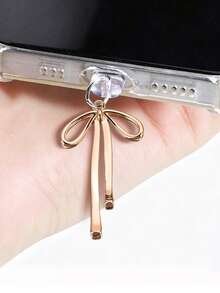 Minimalist Metal Bow Phone Dust Plug, Versatile Phone Charging Port Decor, Niche Accessory Anti-Lost Pendant, Universal For All Phone Models - Multicolor - View 4