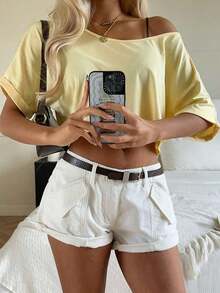 Camiseta de mujer de punto a rayas de estilo minimalista y casual, de un hombro, con efecto dopamina, adecuada para el uso diario, citas, reuniones, otoño/invierno/verano, Navidad, Año Nuevo, Acción de Gracias, fiestas, bodas, playa, ceremonias de graduación, moda, elegante, casual, salidas, citas, reservas, viajes, brillante, Día de San Valentín, vacaciones, Y2K y otras ocasiones. - Amarillo 4 - Ver 1