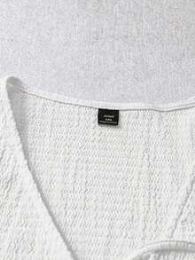Blusa casual de manga corta con nudo delantero de unicolor para mujer de talla grande - Blanco - Ver 4