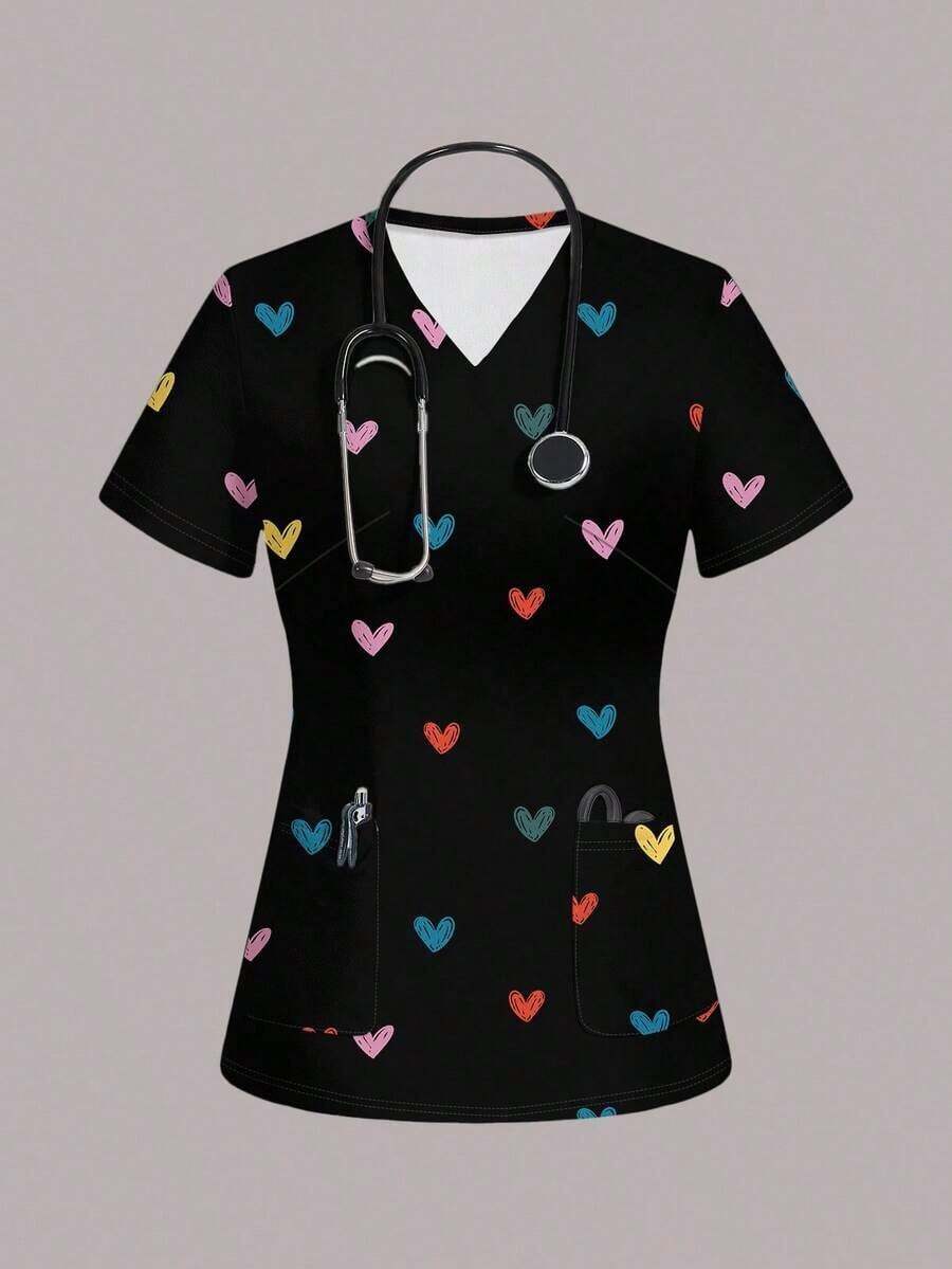 Top de pijama con estampado de dibujos animados para mujer - Negro - Ver 1