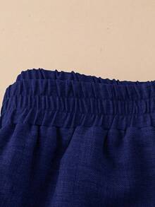Pantalones casuales de unicolor para mujer, aptos para el verano - Azul 3 - Ver 5