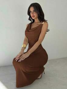 Vestido midi con volantes en la cintura y tirantes blancos para mujer, versátil - elegante para el trabajo, sexy para las vacaciones, con estilo de vanguardia, para primavera/verano, adecuado para el trabajo, elegante, sexy, vacaciones, playa, Haw - Marrón - Ver 6