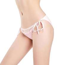 Women's Sexyys Satin Panties Lace Silk Underwear Luxury Low Waist Side Tie Panty Breathable String Bikini Briefs - 粉色 - 查看 5