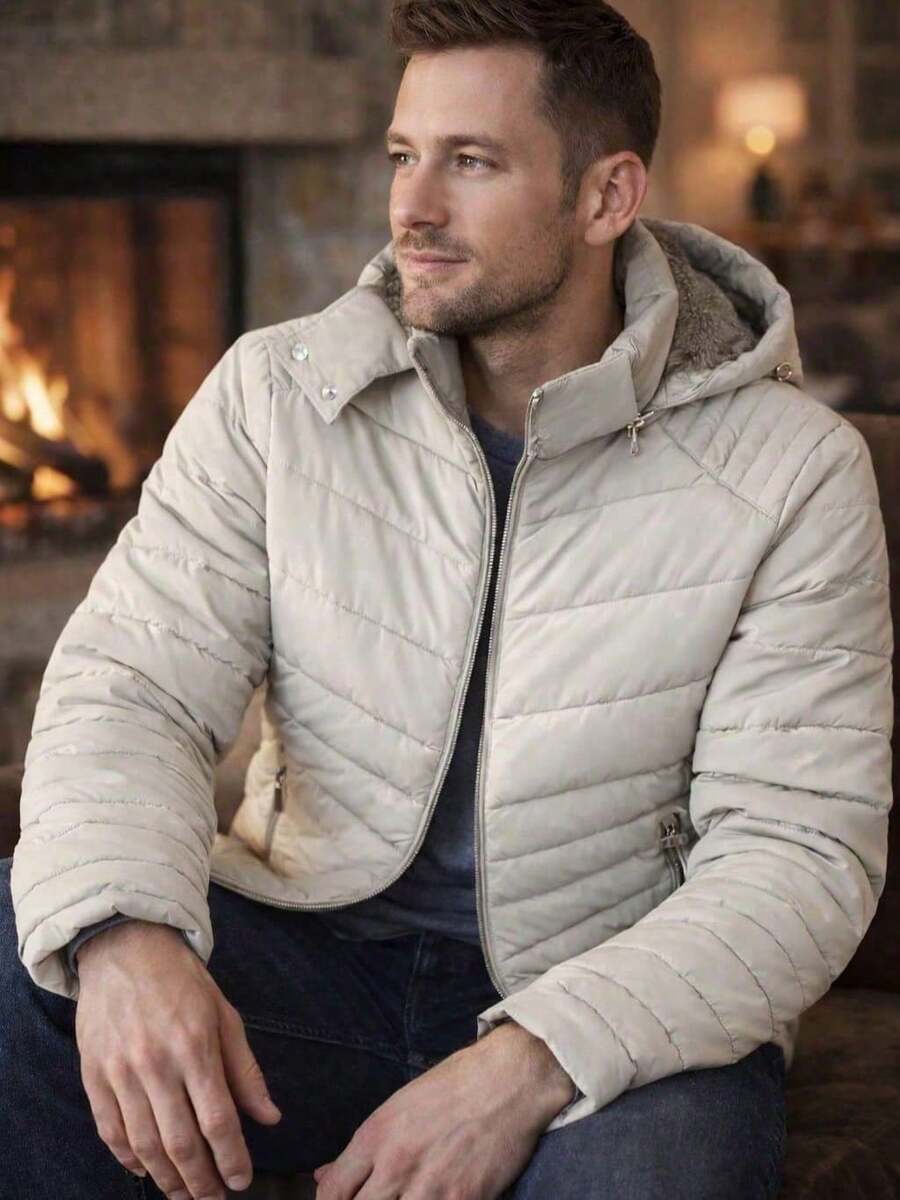 Men's Waterproof Velvet Jacket With Fur Lining - Stylish - Beige - View 1