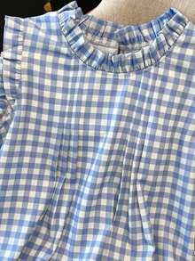 Camisas para mujer sencillas de uso casual/oficina con cuello con volantes, para primavera/verano - Azul y blanco - Ver 8