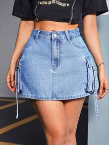 Falda de mezclilla de unicolor de moda para mujer - Lavado ligero - Ver 5