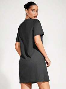 Vestido corto de mujer de unicolor para uso casual, diario y de fiesta - Gris Oscuro - Ver 2