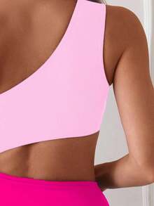 Swim 1 pieza Traje de baño de una pieza para mujer con diseño calado y fruncido en color liso - Rosa Fucsia - Ver 5