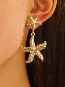 Pendientes de estrella de mar, pendientes con colgante de estrella de mar de metal, estilo personalizado de playa - Pendientes de estrella de mar grandes y pequeños - Ver 8