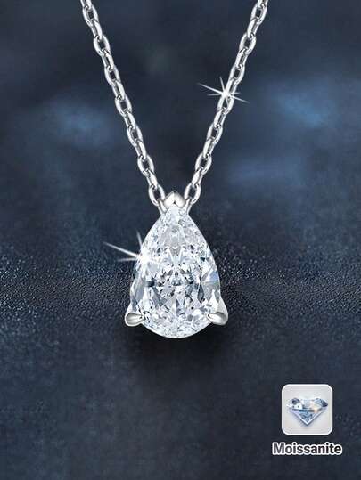1pc 925 Silver 1-4 Carat Pear-Shaped Moissanite Pendant Necklace, Suitable For Women's Daily Wear, Party, Vacation, Wedding, Valentine's Day, Mother's Day, Bridesmaid Gift, Shiny Jewelry Gift For Her