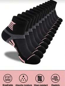 6 pares de calcetines deportivos casuales de malla transpirable de unicolor minimalista hasta el tobillo - Multicolor - Ver 2