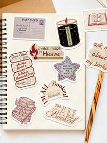 50PCS Bookish Reading Lover Stickers Literary Minimalist Art Decals Scholar Style Ornament For Study Room Bookshelf Notebook Journal Desk Surface Decoration School Supplies - 1 Set - View 7