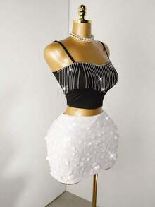 Minifalda ajustada con lentejuelas para ropa de fiesta de vacaciones - Blanco - Ver 1