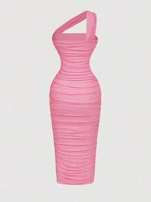 Vestido sin mangas con pliegues asimétricos de estilo vintage para mujer - Rosa - Ver 2