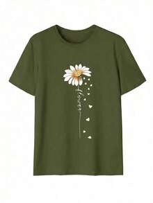 New Summer 2026 Model, Women's Printed Short Sleeve T-Shirt, 1 Piece, For Summer, Polyester Fabric, Multifunctional Style, Regular Fit, Weight 180 Grams, 1 Unit. 100% Cotton, Suitable For Outdoor Outings And Everyday Street Wear. - 綠色 - 查看 3