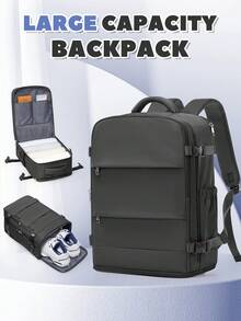 Unisex Large Capacity Travel Backpack, Business Laptop Backpack, Carry-On Bag (40*20*25cm) Airline Compliant, Waterproof Multifunctional Backpack, Independent Shoe Compartment, Dry And Wet Separation Compartment; Middle School Student Travel Backpack, Commuter Laptop Backpack - Black - View 9