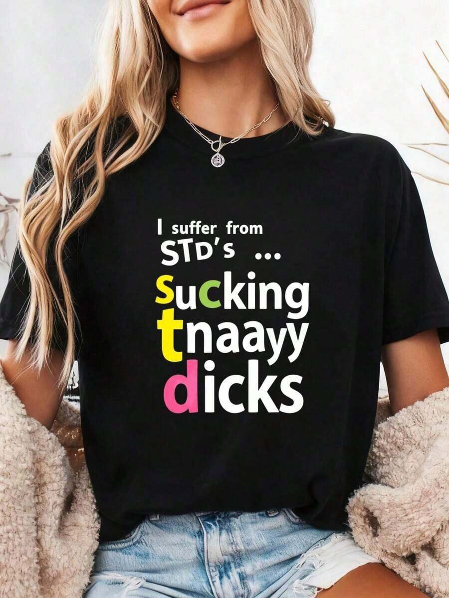 Camiseta "Sufro de ETS: Chupando Demasiadas Penes", Camiseta Divertida, Sudadera con PTSD, Humor Adulto, Ofensiva, Humillante, Inapropiada, Playera - Negro - Ver 1