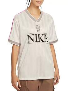 Nike Retro Color Block Soccer Jersey V-Neck T-Shirt For Women - Off-white/pink - View 1