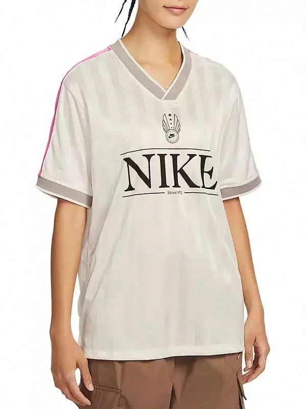 Nike Retro Color Block Soccer Jersey V-Neck T-Shirt For Women - Off-white/pink - View 1