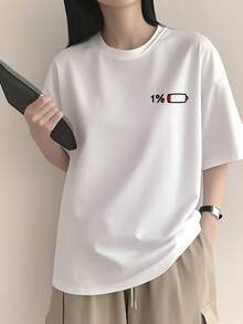 Camiseta Clásica de Manga Corta para Mujer, Diseño de Verano, Corte Ajustado, Estampado de Dibujos Animados, Camiseta Básica  Camiseta de Verano 3333 - Blanco - Ver 2