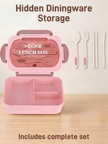 Adult Bento Box Set, Unisex, 3-Compartment Design, Includes Utensils, Sauce Containers, Cupcake Liners, Microwave & Dishwasher , Brown (Knife, Fork, Spoon, Chopsticks Included), Kitchen Supplies, Christmas Gift - Pink - View 5