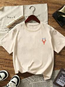 Playeras de Mujer Cuello Redondo Manga Corta, Camiseta con Estampado de Moda Actual, Tops Básicos Casuales - Albaricoque - Ver 2