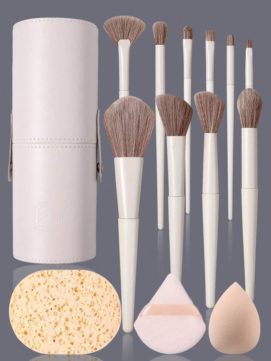16 piezas Juego de brochas de maquillaje profesional, que incluye brocha para rubor, brocha para contorno, brocha para base, brocha para nariz, brocha para sombra de ojos, brocha para cejas, brocha para labios, brocha de detalle, cerdas suaves, brochas para maquillaje de rostro y ojos, con borla de polvo súper suave y esponja de maquillaje de doble uso, viene con tubo de almacenamiento, kit de brochas de maquillaje portátil