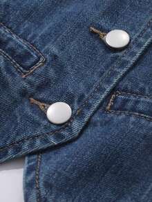 Chaleco vaquero casual con cuello en V para mujer - Azul lavado medio - Ver 7