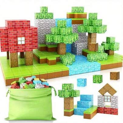 Juego de 28/48/64/100 piezas de bloques de construcción magnéticos - Juguetes de apilamiento de cubos, juguetes educativos sensoriales STEM adecuados para niños y niñas de 3 años en adelante, juguetes de juego creativo y aprendizaje, juego de ensamblaje DIY, regalo de cumpleaños/festivo (opciones de varios colores)