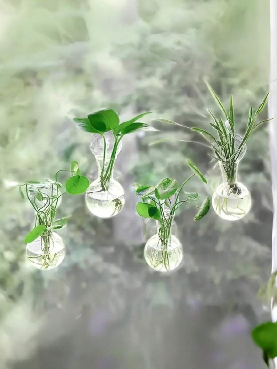 2pcs/4pcs Window Plant Propagation Station, Suction Cup Bulb Vase - No Nails Needed, Glass Plant Hanging Plastic Container, Office Home Decor - Transparent Vase - View 1