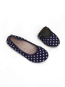 1 paire de chaussures plates à la mode et polyvalentes, légères, douces et confortables pour mère. Ballerines plates à enfiler à pois bleus - Bleu azur - Voir 3