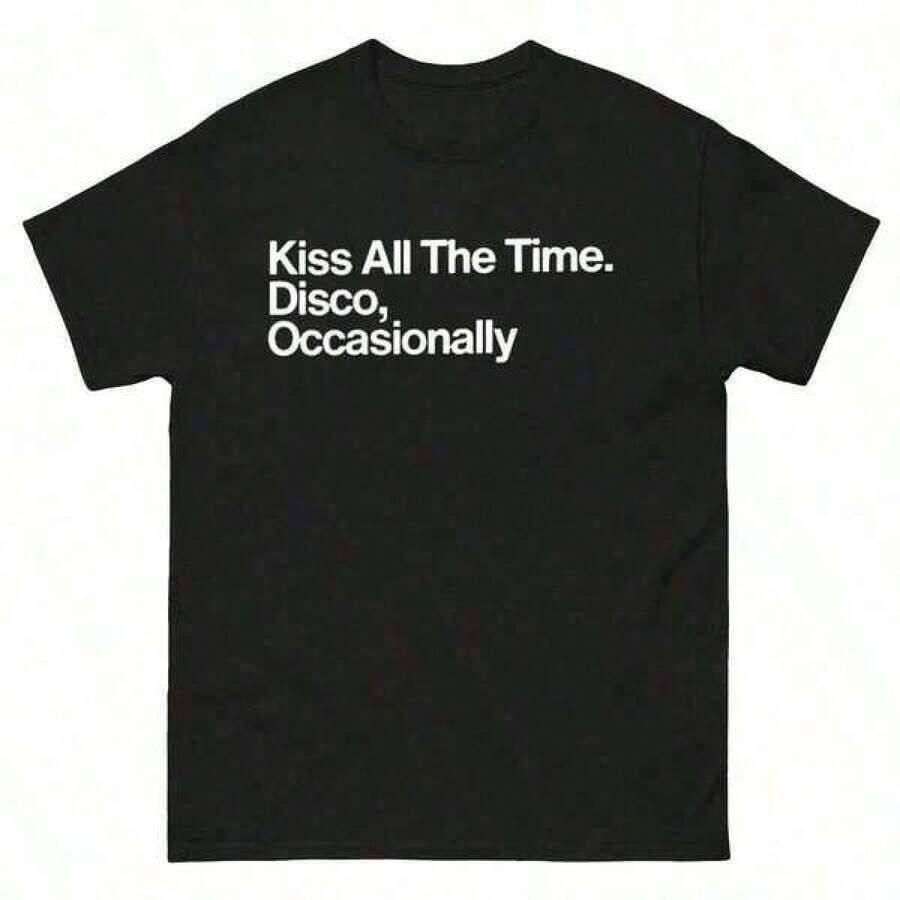 Camiseta Casual de Manga Curta 100% Algodão, Presente para o Dia dos Pais, Streetwear Y2K, Roupa de Verão, Camisetas Masculinas, Camiseta Masculina de Verão, Camiseta Masculina com Estampa do Álbum 2026 Kiss All The Time Disco, Estilo Ocasionalmente Igual, Camiseta Oversize de Verão com Gola Redonda, Estilo Sem Esforço, Mostre Seu Estilo Único, Camiseta Gráfica, Presentes para Homens, Roupas de Verão Streetwear. - Preto - Ver 1