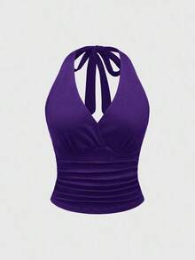 Punk Parte superior con estampado de leopardo y cuello de halter para mujer, escuela - Morado - Ver 5