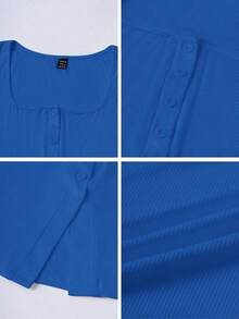 Top de punto sin mangas con cuello cuadrado francés, diseño de cintura ceñida, ropa de verano sexy y elegante para mujeres - azul real - Ver 5