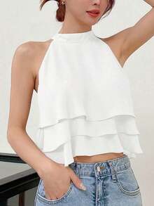 Blusa sin mangas de vestir informal y sencilla para mujeres, para salir - Blanco - Ver 7