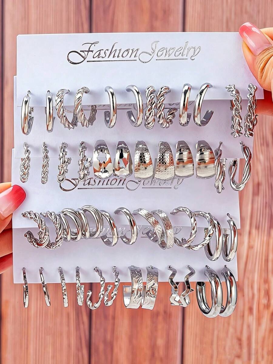 6-24 Pairs/Set European & American Style Big Hoop Pearl Earrings Set - Hoop Earrings - View 1