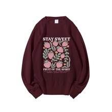 Nueva sudadera STAY SWEET con estampado de fresas, cuello redondo, estilo casual y holgado para otoño/invierno para mujer. - Negro - Ver 8