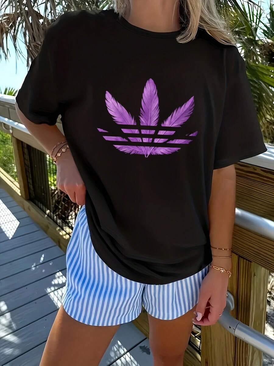 Camiseta de trébol morado - Blusa casual con estampado de trébol, elasticidad media, apta para uso, lavable a máquina, no es camiseta para oficina, atuendos diarios y para usar en capas (prenda esencial de armario para todo el año) - Negro - Ver 1