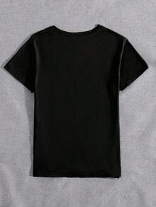 T-Shirt With A Lime Design In An Embroidered Style But It's A Print, Fruit, Casual, Modern, Round Neck, Short Sleeve, Ideal For Every Day, Eye-Catching, Loose, Fashionable, Ideal For You. - 黑色 - 查看 2
