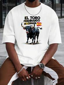Camiseta de hombre estampada con la vaca Ferdinand española Esta camiseta estampada es muy adecuada para la práctica de baloncesto Tiene cuello redondo y mangas cortas lo que lo hace perfecto para la moda urbana y el gimnasio Es un artículo esencial para las salidas de verano de los hombres a la playa playeras de hombre ropa de hombre - Blanco - Ver 4