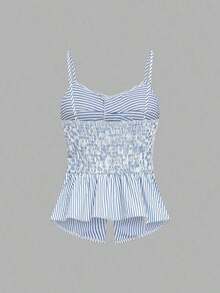 Nuevo diseño de verano/primavera de moda casual vintage estilo americano, camisa de lino azul difuminado con pliegues, abertura y cintura ceñida, vestido línea A para uso diario y vacaciones, diseño único y encantador para mujeres - Azul y blanco - Ver 2