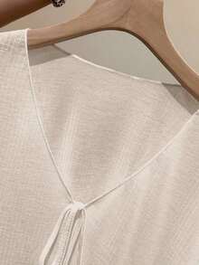 Vestido camisero con adorno de encaje, blusa de punto transparente de manga larga como cubridor para mujeres, para el verano - Beis - Ver 3
