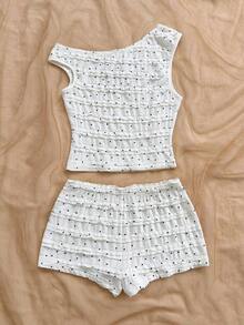 Eduarda Gutierrez  Conjunto de 2 piezas para mujer con top corto de punto a rayas y shorts ajustados de tiro súper bajo, atuendo adecuado para vacaciones, fiestas, Navidad, San Valentín, citas, playa, crucero, carnaval, Pascua, Año Nuevo Chi - Multicolor 4 - Ver 2