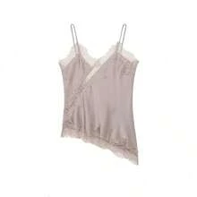Seelio Nuevo Top de estilo lencería sexy con decoración de encaje, estilo europeo y americano, para mujer, color negro, para verano - Caqui - Ver 1
