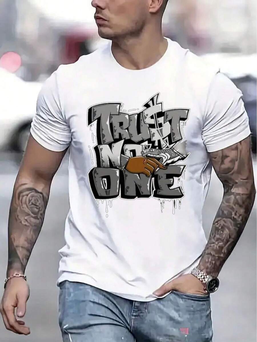 Men's Casual Short Sleeve T-Shirt, 1 Piece, 100% Heavy Cotton - Comfortable Crew Neck, Soft And Adorable T-Shirts - 白色 - 查看 1