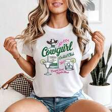 1 Piece Women's Cowgirl Cocktail Club Tequila Western Style T-Shirt, Fashionable Casual T-Shirt, Unisex Style, Party T-Shirt, Sizes S-4XL, 100% Cotton 180g, 100% Cotton, All Designs Are Printed. Unisex. - 白色 - 查看 7