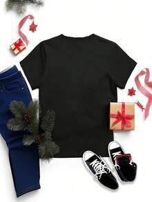 Elegant Blouses For Women, Blouses For Women, Women's T-Shirts. 100% Cotton Christmas T-Shirt With A Cute Nutcracker Design, Short Sleeves, And A Round Neck. Pure Cotton Short-Sleeve Shirt. - 黑色 - 查看 2