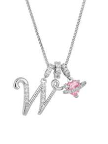 1 pieza Collar de acero inoxidable dorado con colgante de corazón rosa, letra personalizada y circonita cúbica exquisita, collar con letra de nombre simple, regalo de moda para novia, mamá, familia, amiga, hija, adecuado para aniversario, Día de San Valentín, Día de la Madre, cumpleaños, graduación, uso diario, boda, baile de graduación - Plateado - Ver 16