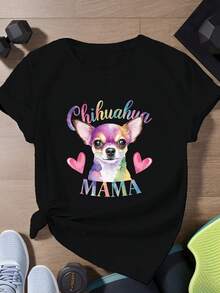 Ilustración caprichosa de chihuahua Camiseta deportiva de manga corta de talla para mujer - Negro - Ver 7